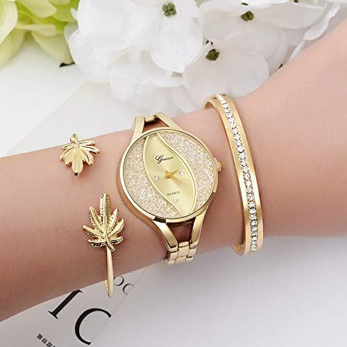 Women's Diamond Wristwatch Bangle Bracelet Jewelry Set Analog Quartz Wrist Watch for Ladies