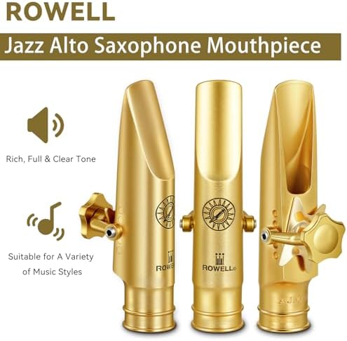 ROWELL Alto Saxophone Metal Mouthpiece Jazz Sax Mouthpiece- 5-Level Adjustable Ligature & Protective Cap Rich Full Tone -Ideal for Jazz, Bebop