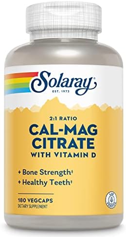 SOLARAY Calcium Magnesium Citrate 2:1 with Vitamin D3, 180 Capsules | Bone