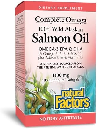 Complete Omega by Natural Factors, Wild Alaskan Salmon Oil, Supports Heart and Brain Health with Omega-3 DHA and EPA, 180 softgels (180 servings)