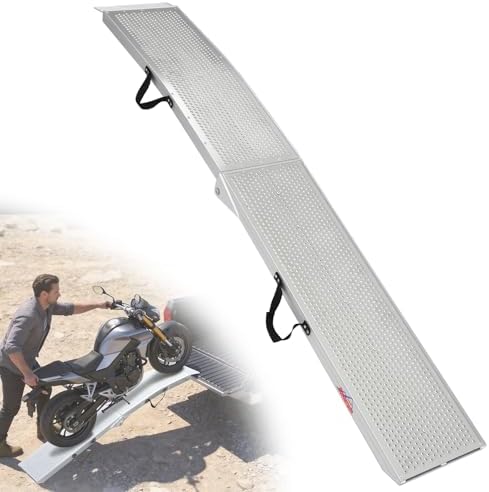 Ruedamann 7.5FT Aluminum Motorcycle Ramp, 750 lbs Capacity, 1 PC | Folding Truck Ramp for ATV, Motorcycle, Lawn Mower, Bike Ramp for Truck, Anti-Slip Loading Ramp for Dirt Bike