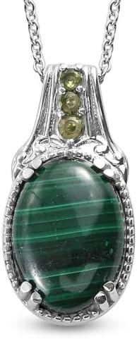 SHOP LC DELIVERING JOY Stainless Steel Malachite Peridot Birthstone Pendant Necklace for Women Jewelry Size 20" Birthday Gifts for Women