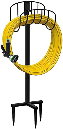 Artigarden Freestanding Garden Hose Holder Hanger, Heavy Duty Metal Water Hose Reel Storage Stand Rack for Yard Lawn, Bright Black (Hose not Included)