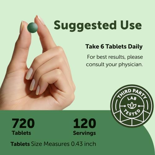 Micro Ingredients Organic Spirulina Chlorella Tablets, 720 Count | 4 Month Supply. 50/50 Algae Blend, Broken Cell Wall