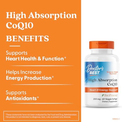 Doctor's Best High Absorption CoQ10 200mg with BioPerine Supplement - Coenzyme Q10 Softgels for Heart Health & Antioxidant Support