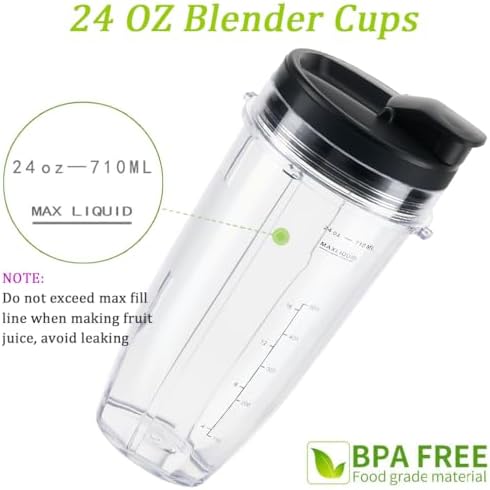 Replacement 24oz Blender Cup with Sip & Seal Lid For Nutri Ninja BL450 BL456 BL480 BL482 BL640 BL642 BL682 BN751 BN801 Foodi SS101 SS151 SS351 SS401