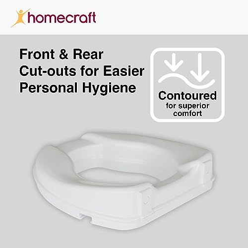 Homecraft Savanah Raised Toilet Seat, 2" High Elevated Toilet Seat Locks Onto Most Toilets, Portable Assistance Commode Seat with Sturdy Brackets