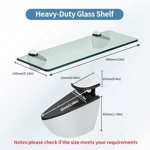 Alise Bathroom Glass Shelf, 15 Inch Floating Shelves for Wall, Matte Black