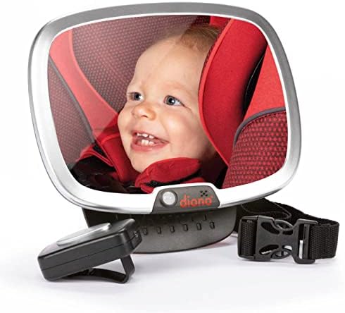 Diono Easy View Plus Baby Car Mirror with Light, Safety Car Seat Mirror for Rear Facing Infant with 360 Rotation, LED Night Light