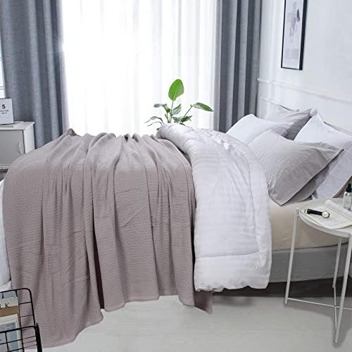 DOLLCENT 100% Cotton Queen Size Blanket for Bed, Premium Soft Combed Lightweight Blankets, Washed Breathable Cozy Bed Throw Blanket, Ivory Queen Cotton Blankets for All Season: Ivory (90"x90")