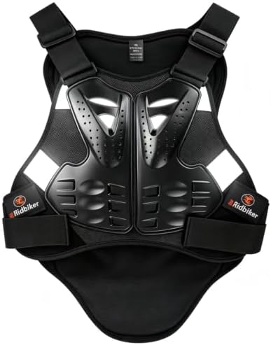 RIDBIKER Chest Protector Motorcycle, Dirt Bike Gear Body Armor Vest Spine Back Protector for Motocross Off-Road (Reflective at Night) (Black, S)
