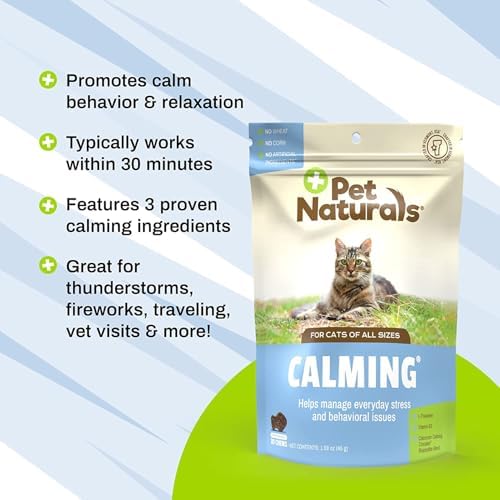 Pet Naturals Calming Chews for Cats, Anxiety Relief with Gentle Ingredients for Thunder, Fireworks, Travel, Grooming, Calming Pet Treats, Chicken Flavor, 30 Count