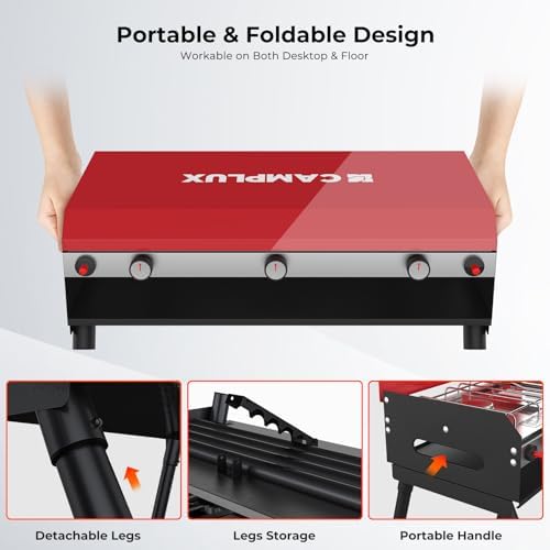CAMPLUX 2 Burners & 1 Grill Propane Camping Stove, 15, 000 BTU Portable Outdoor Propane Camping Grill Burner with Free Standing Legs