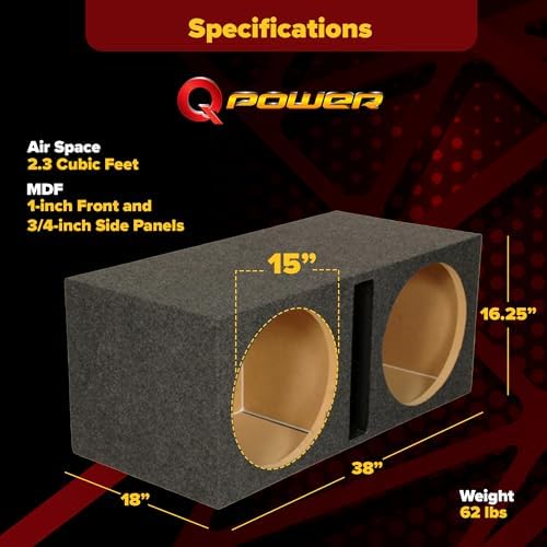 QPower QSMBASS15 Dual 15" Carpet Subwoofer Sub Box Sealed Speaker Enclosure