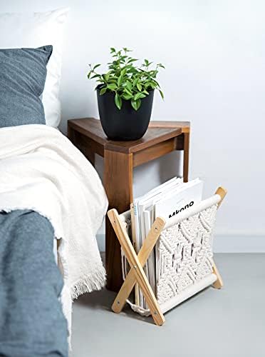 Mkono Macrame Magazine Holder, Boho Woven Book Rack Basket, 11.2"L x 7.5"W