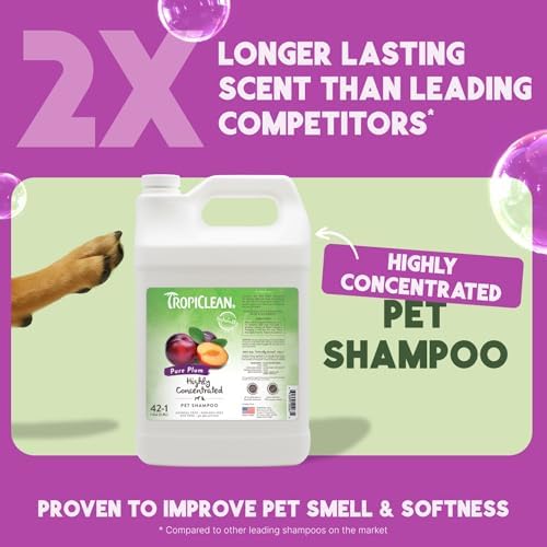 TropiClean High Concentrate Dog Shampoo, Professional Grade & Size for Groomers, 42:1 Dilution, Puppy Safe, USA Made, Pure Plum Scent, 1 Gallon