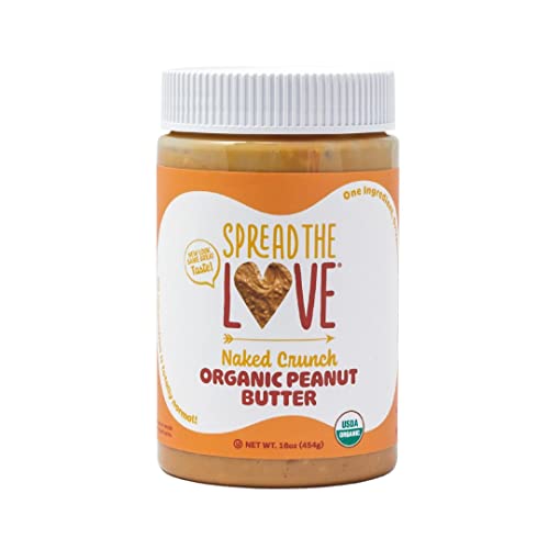 Spread The Love NAKED CRUNCH Organic Peanut Butter, 16 oz Jar, 1 Pack | USDA Organic, All Natural, Vegan, Gluten Free, Dry Roasted