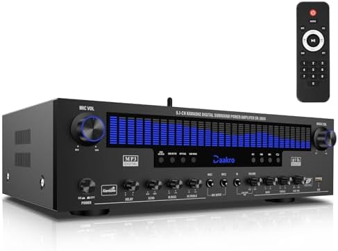 Daakro Stereo Receivers Home Audio Amplifier w/DSP Display, 300W Rated Power 5.1 Channel Bluetooth Receiver