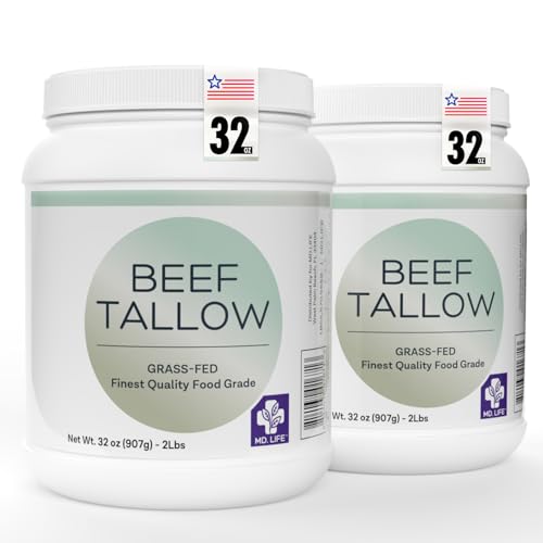 MD. Life Beef Tallow for Cooking - Food Grade Grass Fed Beef Tallow for Cooking Oil Replacement - 28 Ounce - Pasture Raised Keto Friendly Beef Tallow- Used to Make Candles & Soap