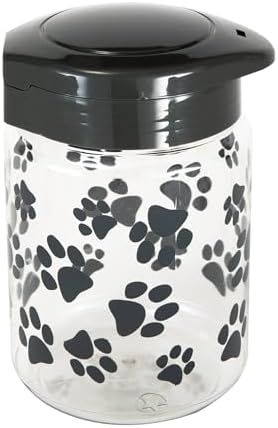 Lixit® Dog Treat Plastic Jar - Airtight Food and Treat Storage Jars for Dogs, Cats, Small Animals and Birds - Made in USA (Paw Prints - Gray, 64 Ounce)
