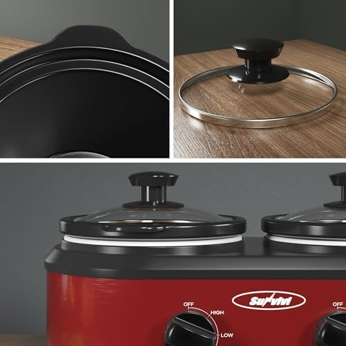Sunvivi Double Slow Cooker, 2 Pot Small Mini Crock Buffet Servers and Warmer