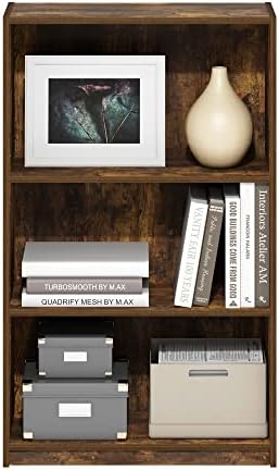 Furinno Jaya Book Shelf, 3-Tier Bookshelf, Bookcase with Adjustable Shelves, 9.5 x 24.5 x 40.3, for Organization and Storage, for Living Room, Bedroom, Home Office, White