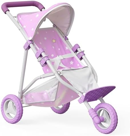 Olivia's Little World Baby Doll Jogging-Style Stroller with Canopy, Seatbelt and Storage Space, Purple and White