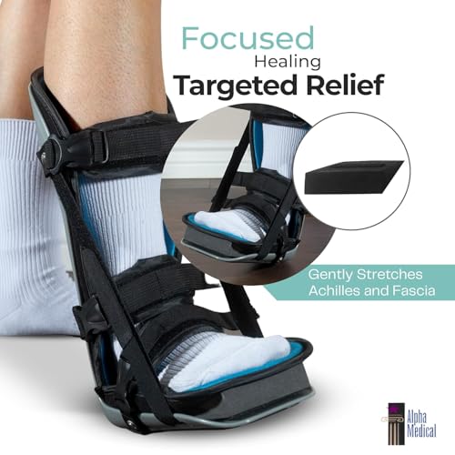 Plantar Fasciitis Adjustable Night Splint. Sleeping boot for foot stretching. P.F. Night Splint with wedge for dorsiflexion. Achilles tendonitis, Heel and Bone Spur, Tendon and Calf Stretching, Arch Pain Treatment. Fits Left & Right Foot. L4398 (Medium)