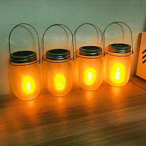 Solar Flicker Torch Lights, 6 Pack Waterproof Dancing Flicker Lanterns Lights Build-in Glass Mason Jar