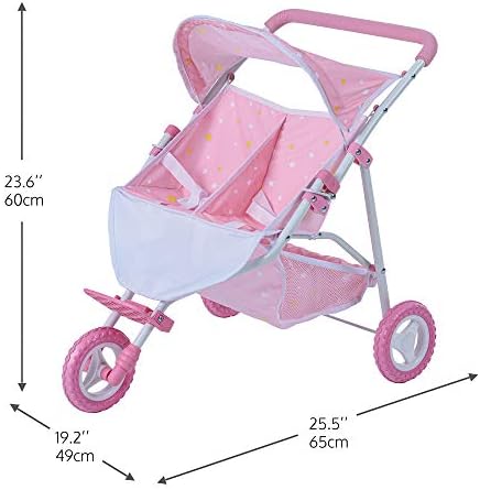 Olivia's Little World Doll Jogging-Style Stroller with Canopy, Storage Underneath, Pink and Cream and Gray | Canopy, Storage Underneath