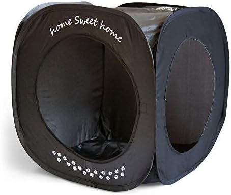 Home Sweet Home Pop Up Cat Cube. A Collapsible Indoor Cat House. Covered Pet Bed Hideaway Cave for Dogs and Other Pets Too