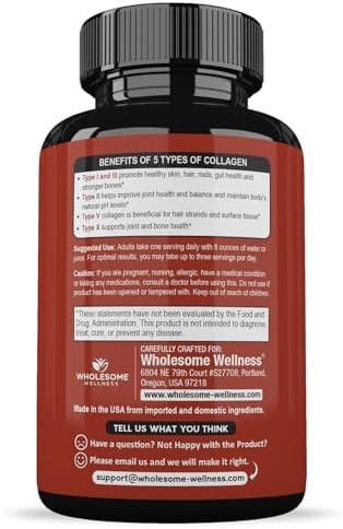 Wholesome Wellness Super-Absorb Multi Collagen Pills (Type I II III V X) Organic Herbs & Bioperine - Hair, Skin