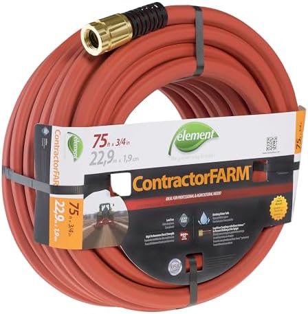 Element ContractorFARM Heavy Duty Watering Hose, 100' Length, 3/4" Diameter, 400+ PSI, Red