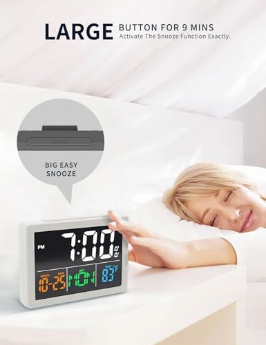 JALL Digital Clock with Date Day for Seniors, Electric Alarm Clocks for Bedrooms with Temperature, 2 Alarms, Dimmer, Dual USB Charger, Battery Backup