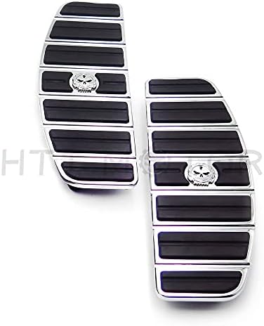 XKH- Motorcycle Chrome Skull Zombie Rider Footboard Insert Kit- Traditional D Shape Compatible with TOURING FLHT FLT FLTR FLHR FLHS SOFTAIL FLSTC