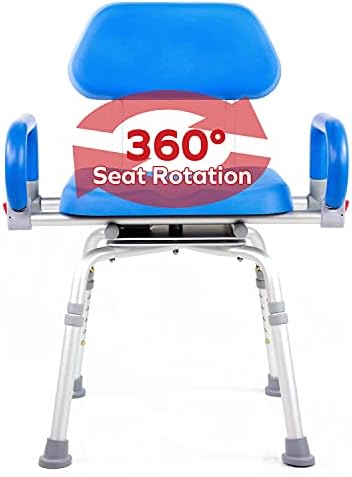 Swival Shower Chair with Padded seat for Inside ShowerFor Senior, Bath Seat | Sit Securely While Bathing - Blue, padded seat, padded armrests, swivel seat, tool-free assembly, 600 lb