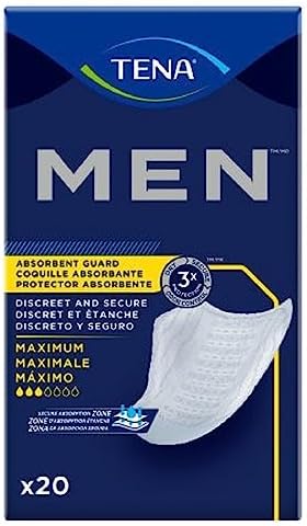 Tena Men Moderate Absorbency Bladder Control Pad One Size Fits Most (20 Count, Pack of 1) | Disposable, Maximum Bladder Control Pad for Adults