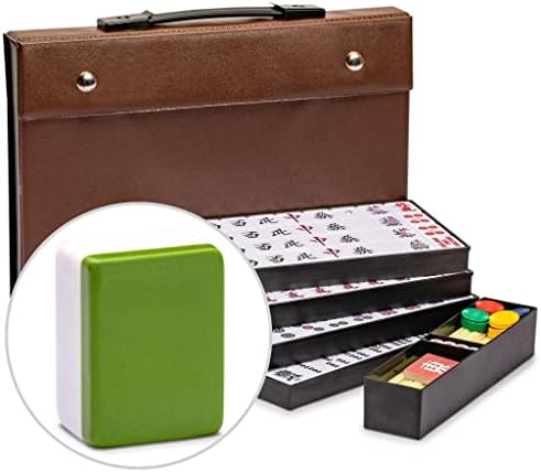 Yellow Mountain Imports Japanese Riichi Mahjong Set - White and Yellow Standard Size Tiles - with East Wind Tile and Black Vinyl Case