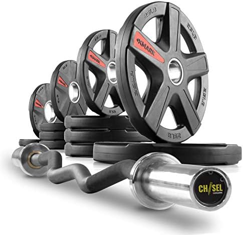 XMark EZ Curl Olympic Bar Set - CHISEL Bar With TEXAS STAR Plates, Weight Set and Barbell