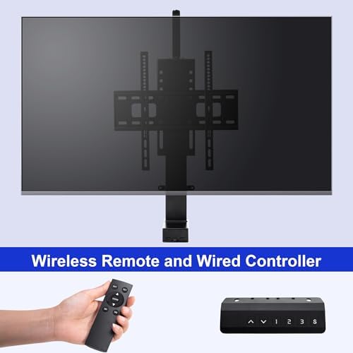 Fromann Motorized TV Lift Mount with Remote for 32-55 Inch Height Adjustable TV Lift Stand, Load Capacity 132Lbs, Stroke Length 29.9 Inches