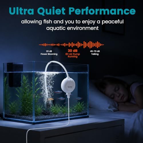 hygger Quiet Aquarium Air Pump 1.5 Watt Energy Saving Mini Oxygen Pump for 1-15 Gallon Fish Tank with Accessories White