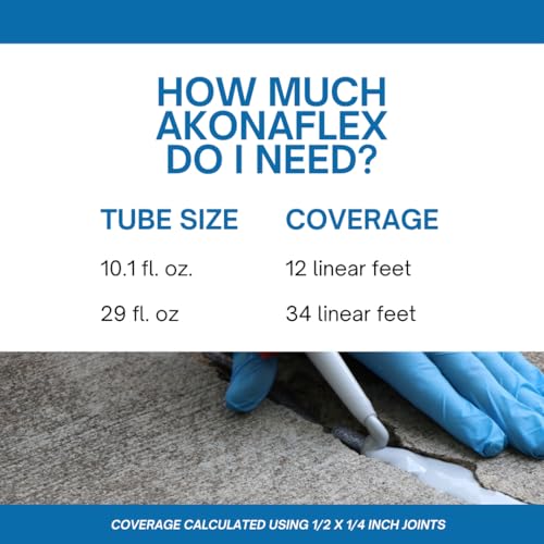 Akonaflex Self-Leveling Concrete Repair, 10 Ounces | Concrete Caulk Compound, Self-Leveling Expansion Joint Sealant, Filler for Repairing Cracks, Floors