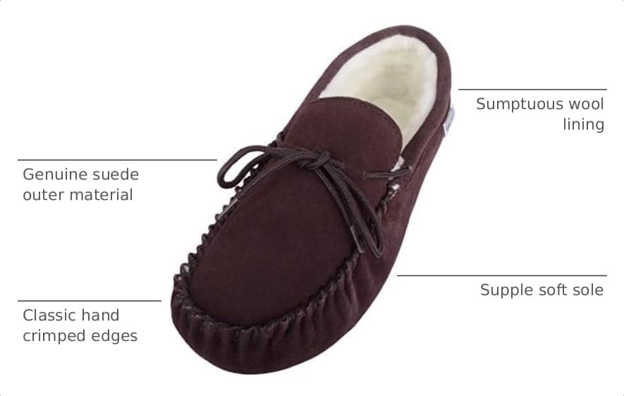 SNUGRUGS Men's Alfie Wool Lined Suede Sole Moccasin Slipper
