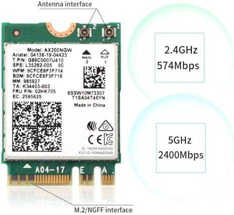 WiFi 6 AX200NGW Laptop Upgrade Card 3000Mbps Bluetooth 5.2 M.2 2230