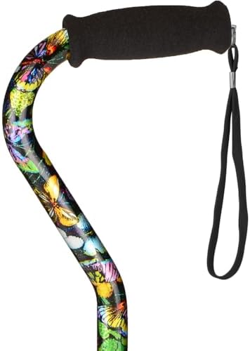 NOVA Designer Quad Cane, Lightweight Four Legged Cane with Soft Grip Handle, Height (for Users 4’11” - 6’4”) & Left or Right Adjustable, Butterflies Design