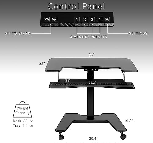 VIVO Black Electric Mobile Height Adjustable 36 inch Dual Platform Standing Desk with Wheels, Rolling Small Space Table, Sit Stand Workstation, DESK-V111VT