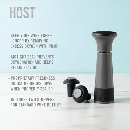 Host AirLOCK Wine Saver Pump and Wine Preserver with Wine Stoppers Vacuum Sealer Wine Pump and Wine Vacuum Bottle Stopper, set of 3, Black
