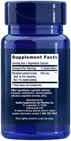 Life Extension Rhodiola Extract, Rhodiola rosea Supplement, standardized Extract, Promotes Physical and Mental Performance, Gluten-Free, Non-GMO, Vegetarian, 250 mg, 60 Capsules | Rhodiola Rosea Standardized Extract That Promotes Physical & Mental Perfor…