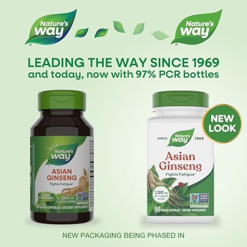 Nature's Way Asian Ginseng, Fights Fatigue*, 1,120mg per Serving, 100 ct | Dietary Supplement, Non-GMO Project Verified, Vegan Capsules