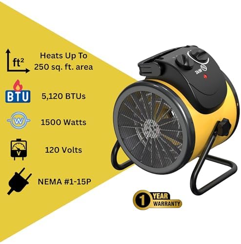 Dura Heat Electric Forced Air Heater, 5, 120 BTU- EUH1500 | Workspace Heater, Steel Body, Thermostat, Heats up to 250 sq ft, Overheat Shut Off